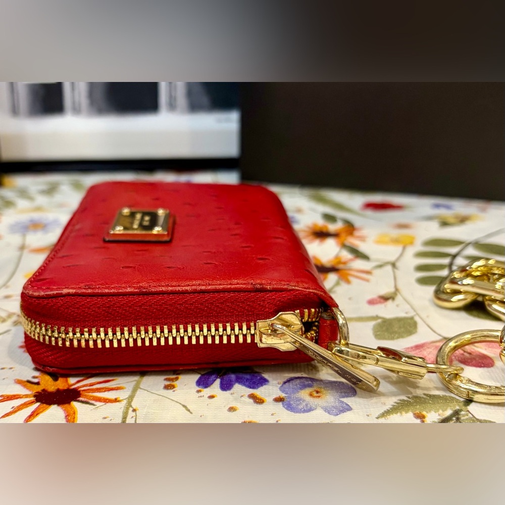 EUC! MICHAEL KORS Red Zip Wallet with Gold Chain Wristlet - Picture 6 of 15